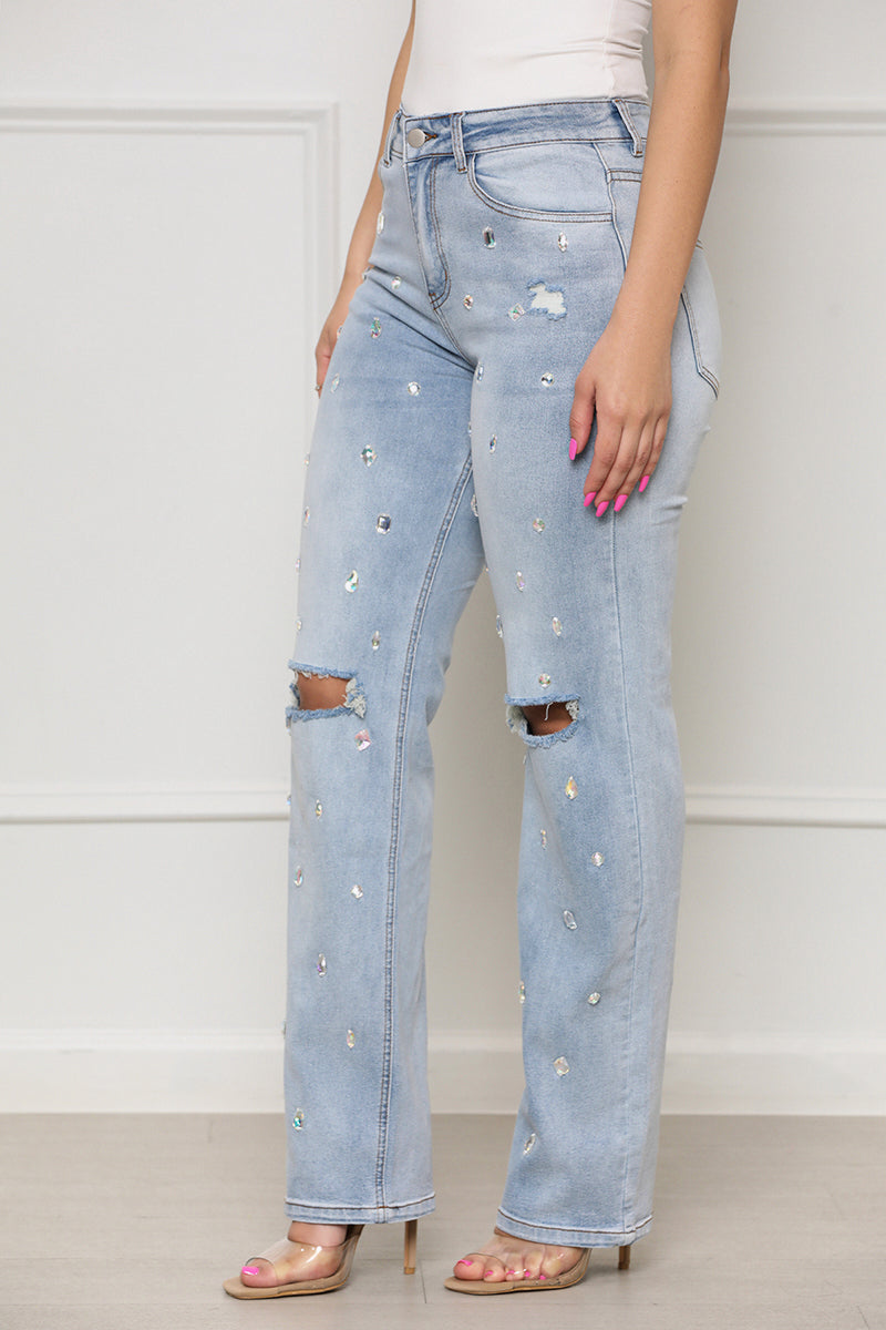 Shine Bright Embellished Denim Jeans - Lilly's Kloset