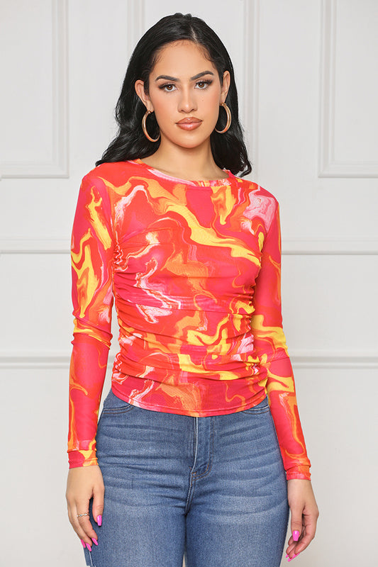 Lost In Flames Mesh Top (Pink Multi) - Lilly's Kloset
