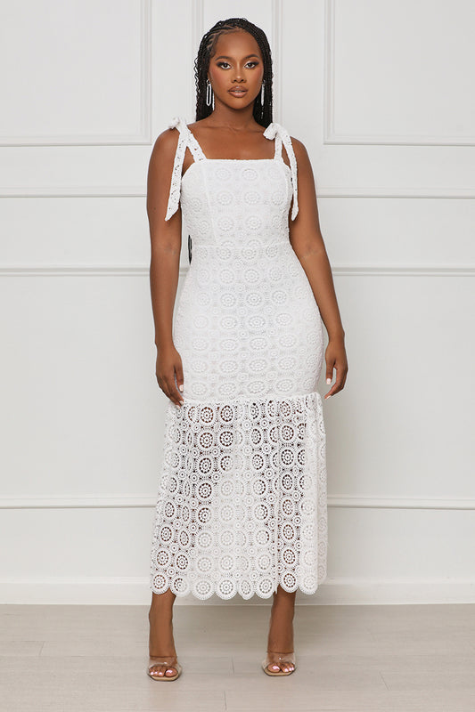 Irresistible You Embroidery Midi Dress (White) - Lilly's Kloset