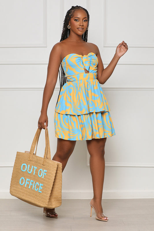 Cabo Adventures Cut Out Mini Dress (Blue Multi) - Lilly's Kloset