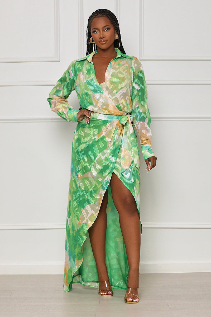 Smooth Talkin' Wrap Maxi Dress (Green Multi)- FINAL SALE – Lilly's