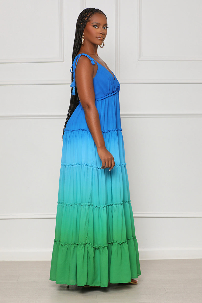 Full Of Color Ombre Maxi Dress (Blue Multi) - Lilly's Kloset