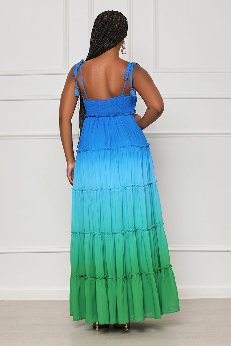 Full Of Color Ombre Maxi Dress (Blue Multi) - Lilly's Kloset