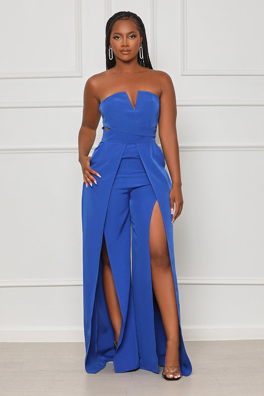 Everyday Class Strapless Jumpsuit (Blue) - Lilly's Kloset