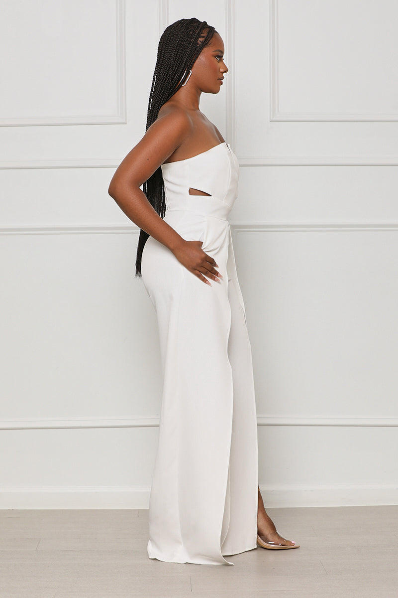 Everyday Class Strapless Jumpsuit (White) - Lilly's Kloset