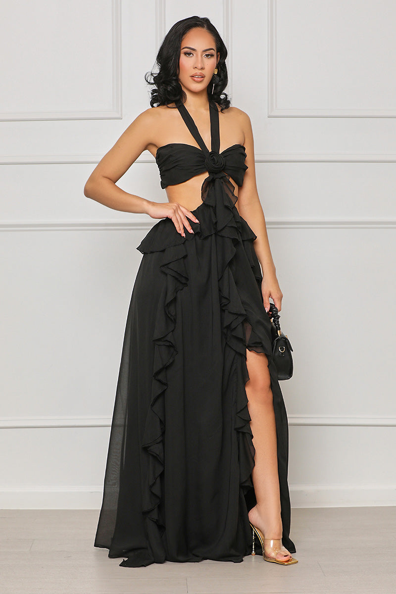 Tied To You Ruffle Maxi Dress (Black) - Lilly's Kloset