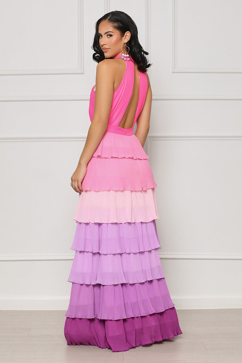 Vacation Haze Ruffle Maxi Dress (Pink Multi) - Lilly's Kloset