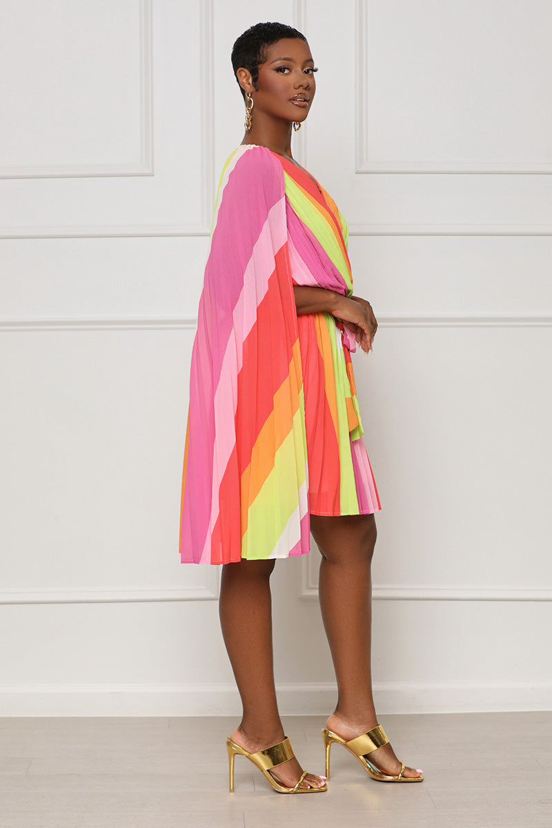 Day Trippin' Pleated Ombre Dress (Red Multi) - Lilly's Kloset