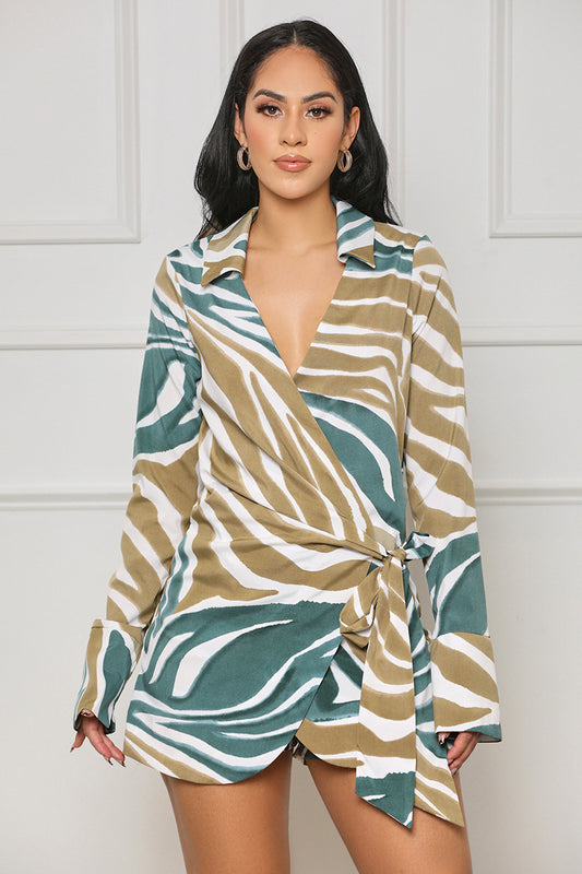 Wildest Vibes Faux Wrap Romper (Blue Multi) - Lilly's Kloset