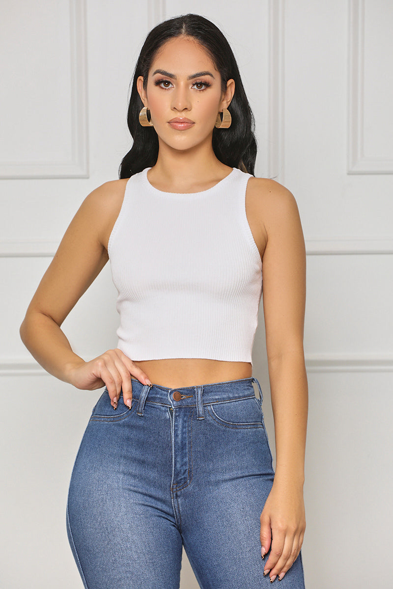 Easy Upgrade Ribbed Crop Top (White) - Lilly's Kloset