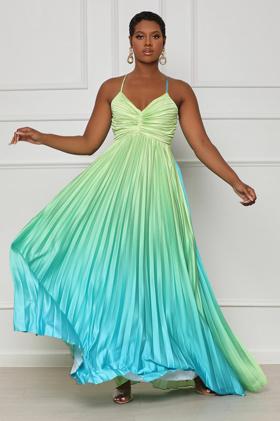 Rare Find Pleated Ombre Maxi Dress (Green Multi)- FINAL SALE – Lilly's ...