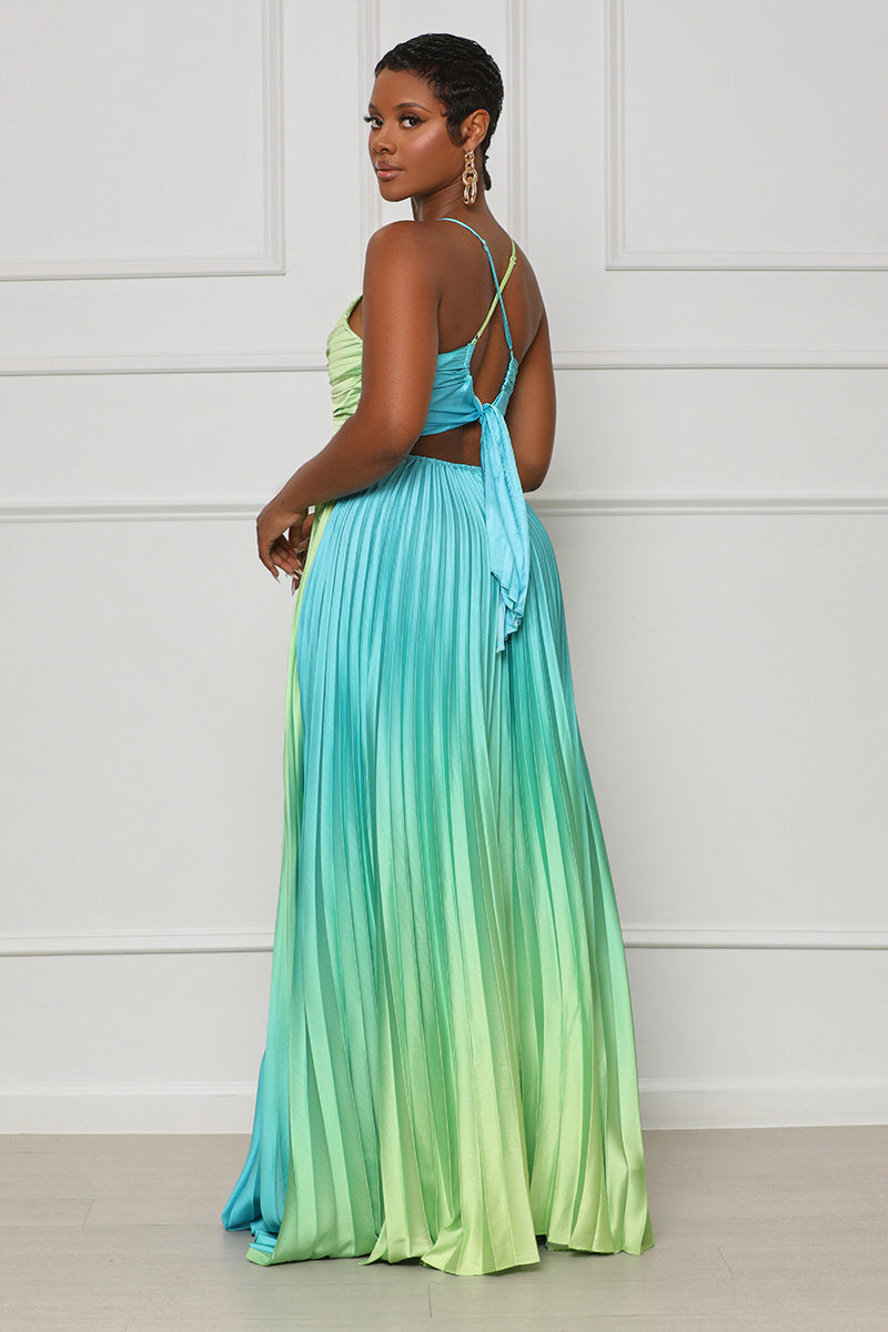 Rare Find Pleated Ombre Maxi Dress (Green Multi) - Lilly's Kloset