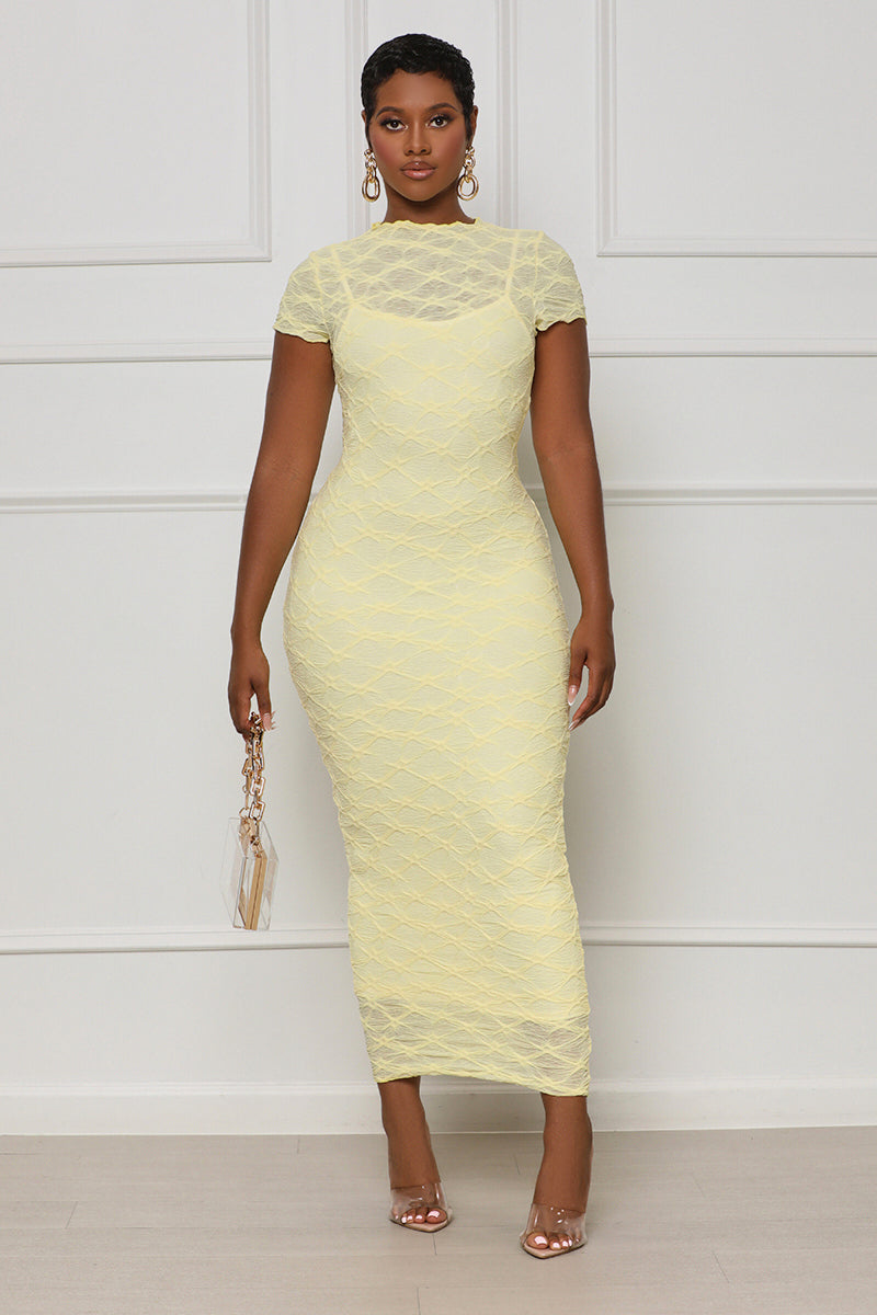On Trend Mesh Midi Dress (Yellow) - Lilly's Kloset