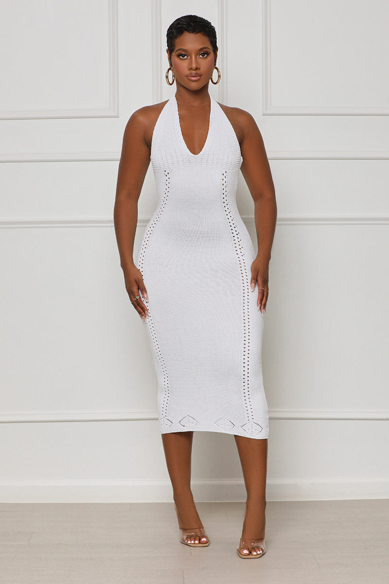 Summer Staple Knit Halter Top Dress (White) - Lilly's Kloset
