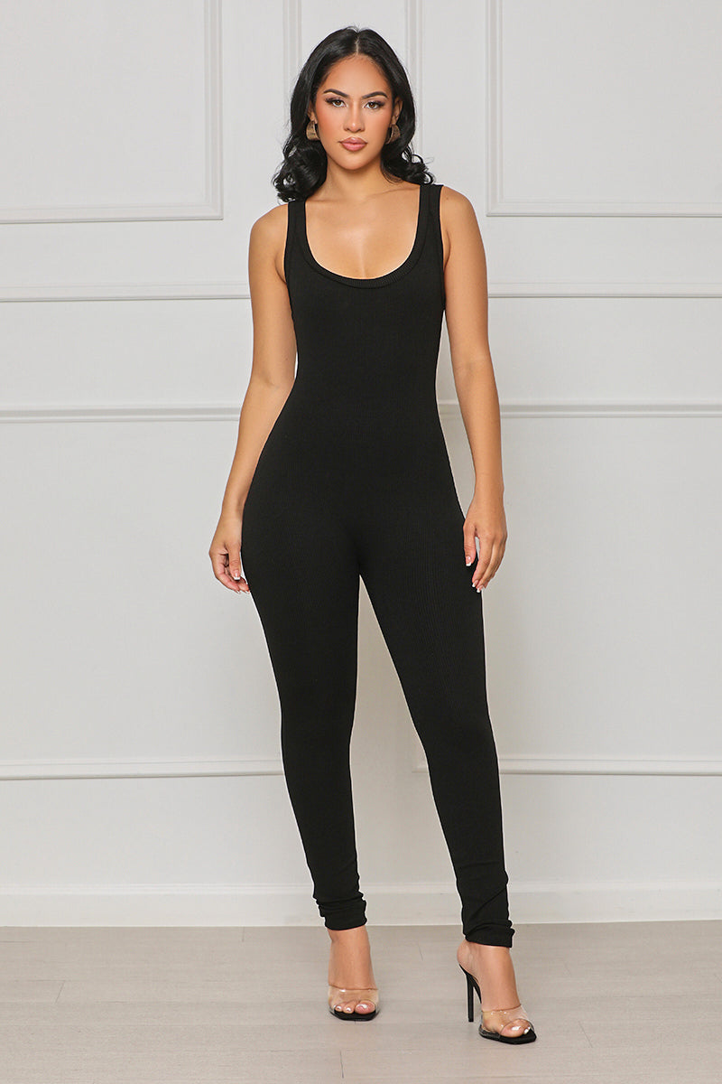 Seamless Contour Ribbed Jumpsuit (Black) - Lilly's Kloset