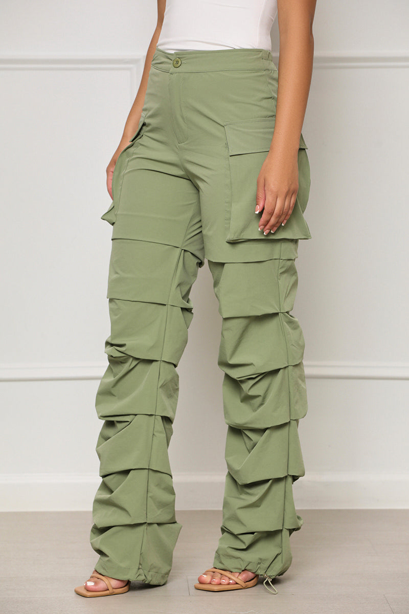 All Truths Ruched Cargo Pants (Green) - Lilly's Kloset