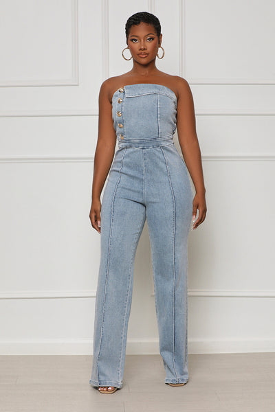 Alice and Olivia Alice + Olivia Susy Strapless Denim Jumpsuit |  Bloomingdale's
