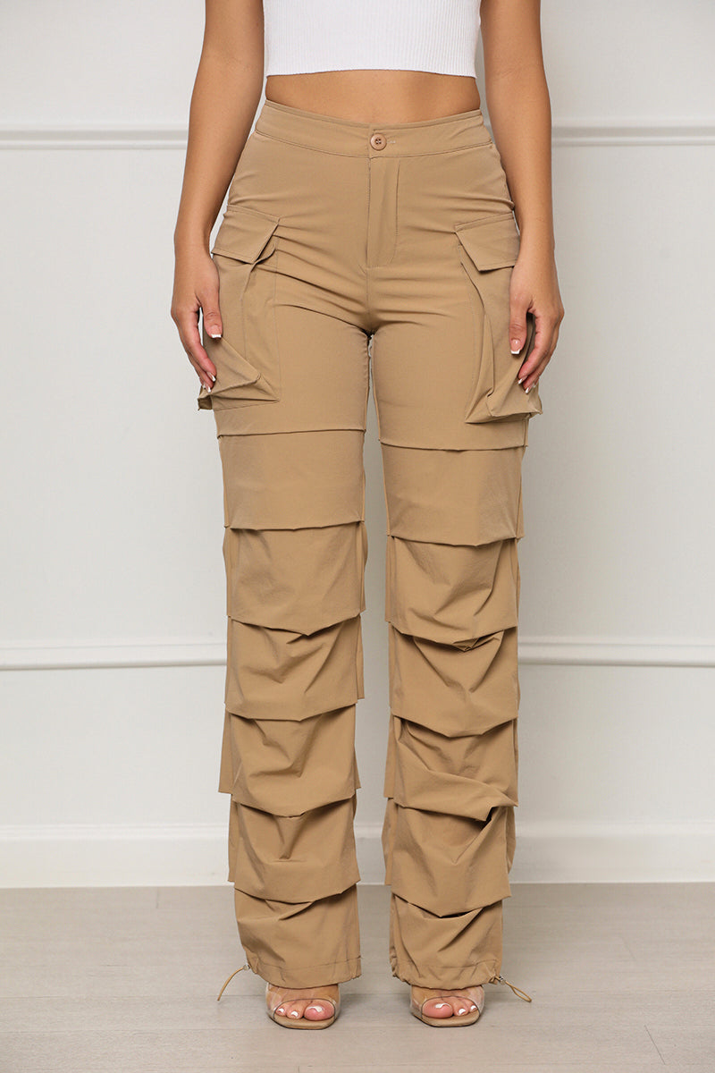 All Truths Ruched Cargo Pants (Tan) - Lilly's Kloset