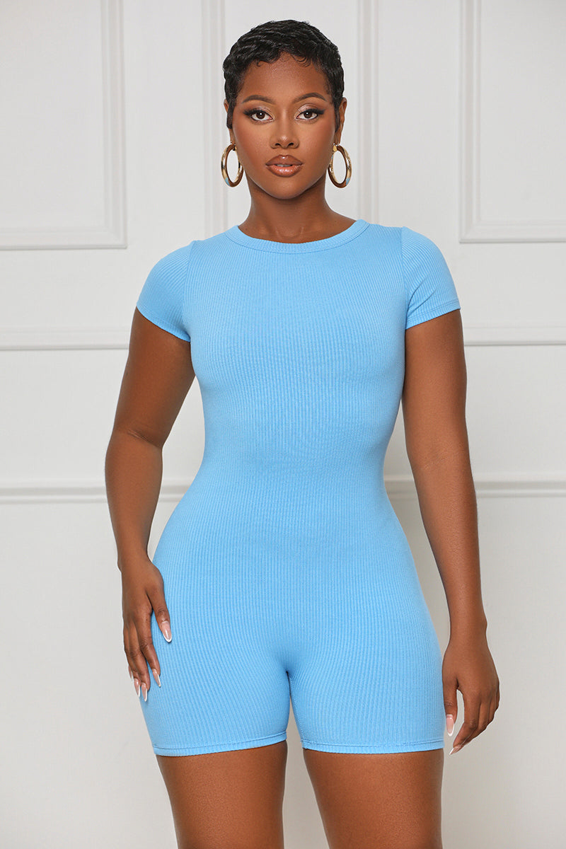 Seamless Contour Ribbed Romper (Blue) - Lilly's Kloset