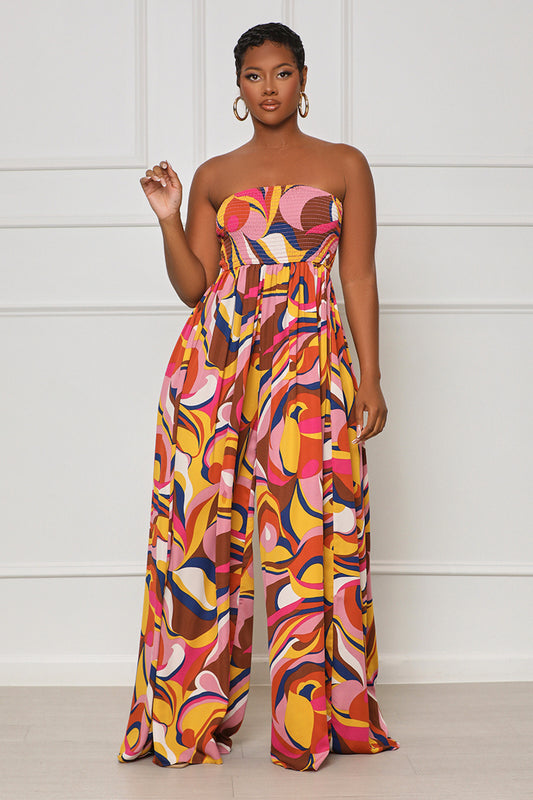 Right On Time Abstract Jumpsuit (Pink Multi) - Lilly's Kloset