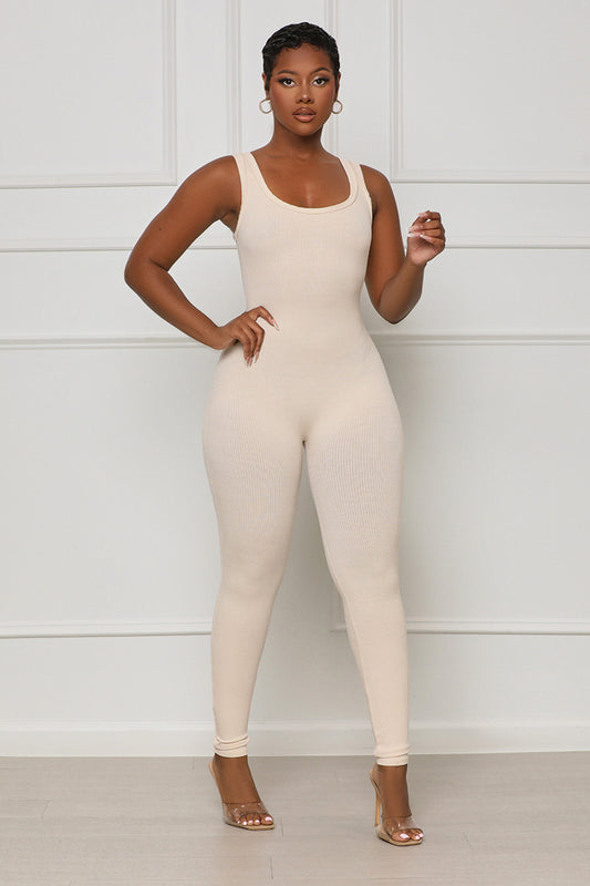 Seamless Contour Ribbed Jumpsuit (Cream) - Lilly's Kloset
