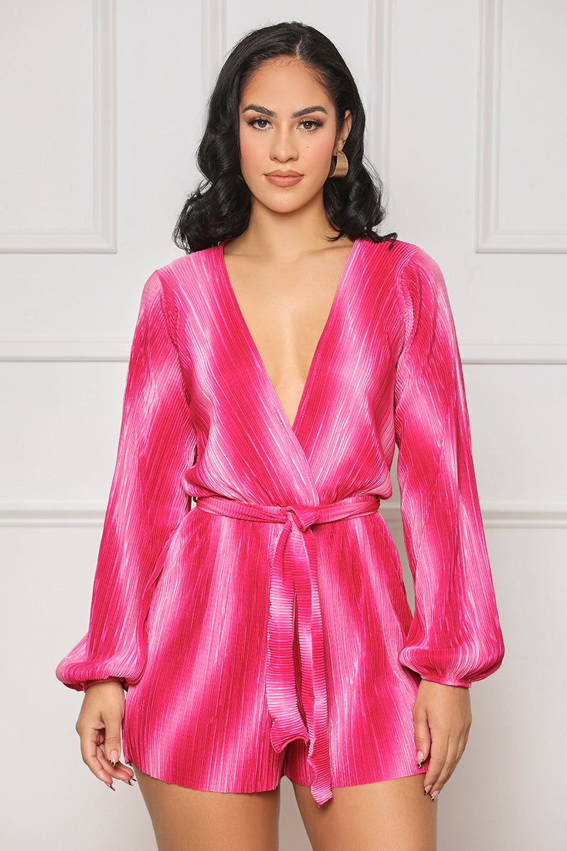 High Rise Hues Plunge Romper (Pink Multi) - Lilly's Kloset