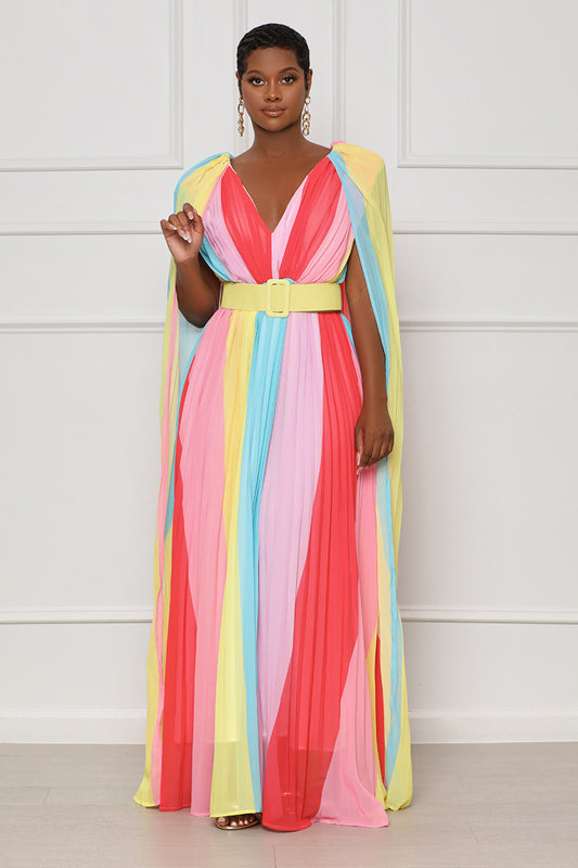 Easy Weekend Pleated Ombre Maxi Dress (Red Multi) - Lilly's Kloset