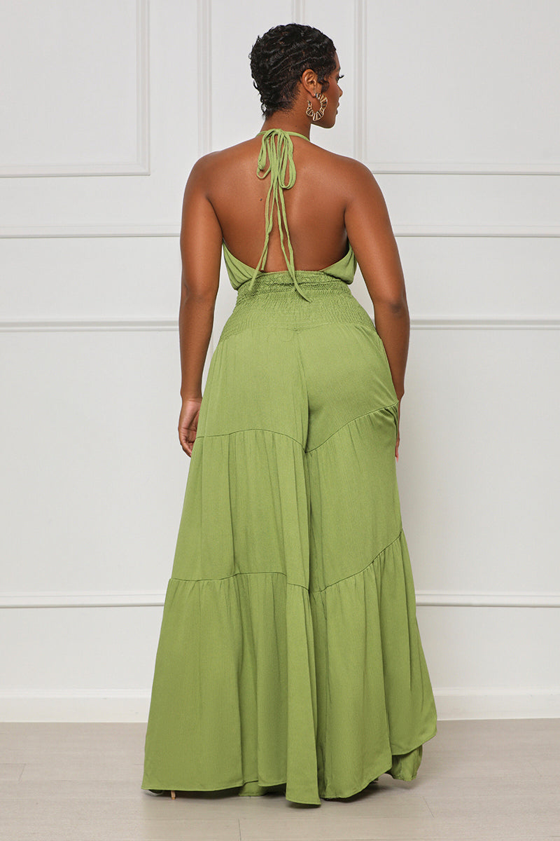 Enough Games Halter Jumpsuit (Green) - Lilly's Kloset