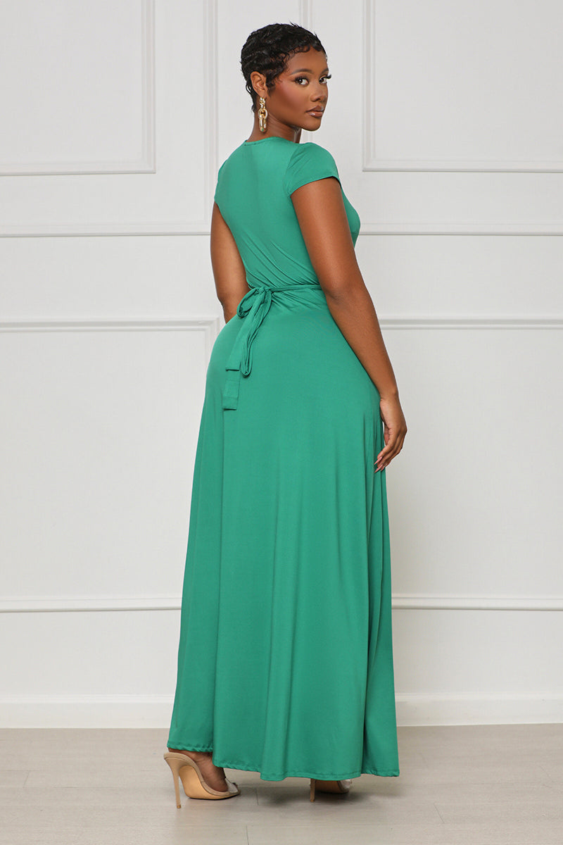 Perfectly Polished Maxi Wrap Dress (Green) - Lilly's Kloset