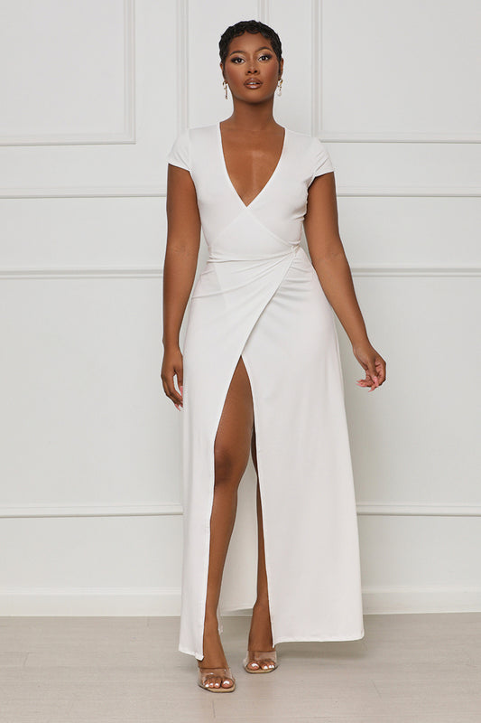 Perfectly Polished Maxi Wrap Dress (White) - Lilly's Kloset