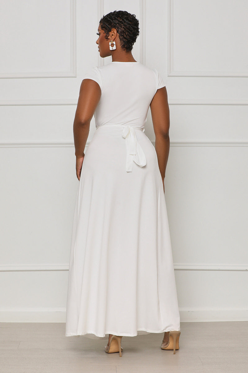 Perfectly Polished Maxi Wrap Dress (White) - Lilly's Kloset