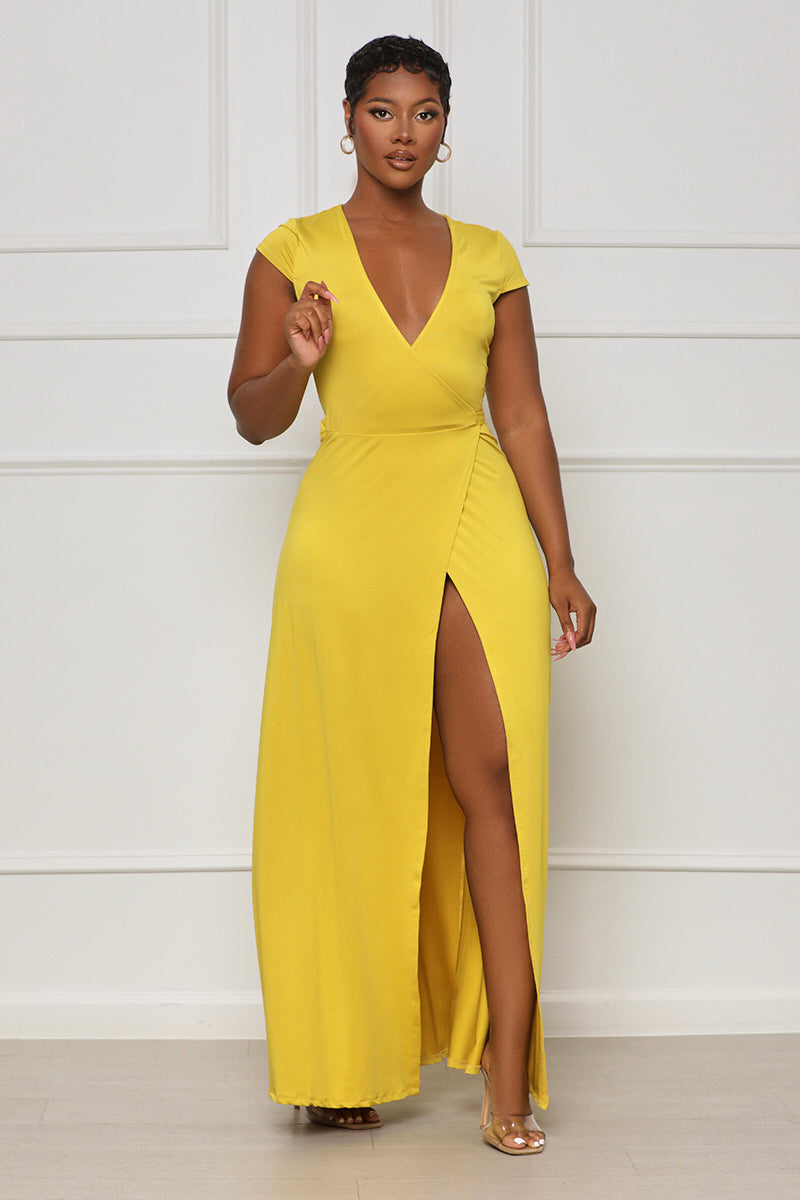 Perfectly Polished Maxi Wrap Dress (Yellow) - Lilly's Kloset