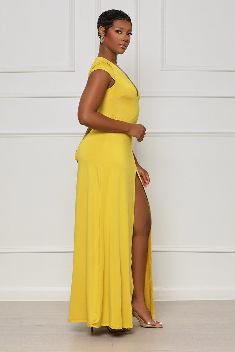 Perfectly Polished Maxi Wrap Dress (Yellow) - Lilly's Kloset