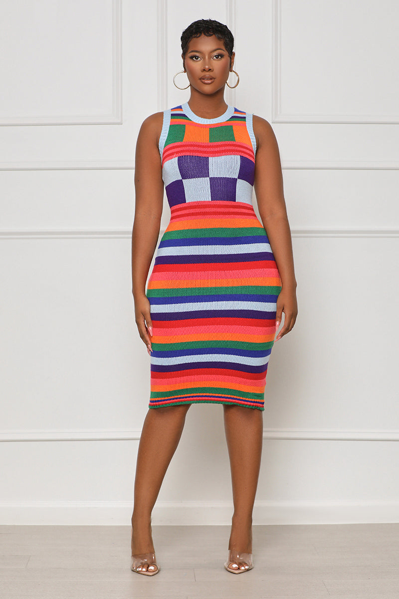 Out in Malibu Color Block Dress (Red Multi) - Lilly's Kloset