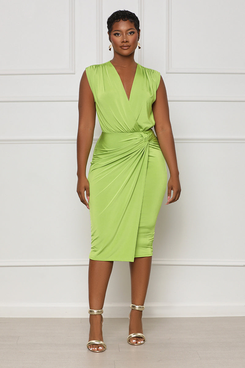Totally Taken Ruched Midi Dress (Green) - Lilly's Kloset