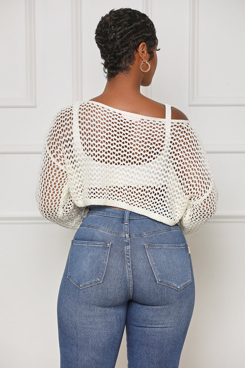 On Your Mind Knit Crop Sweater (White) - Lilly's Kloset