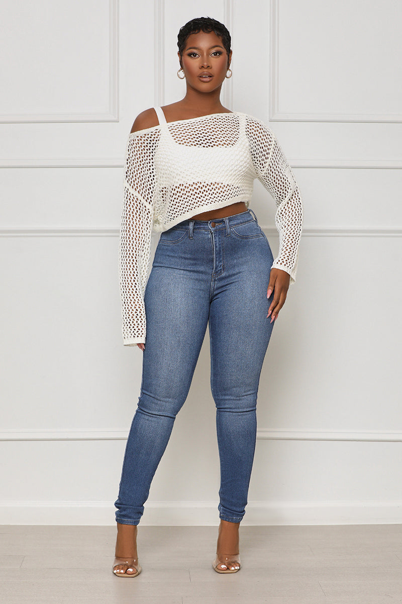 On Your Mind Knit Crop Sweater (White) - Lilly's Kloset