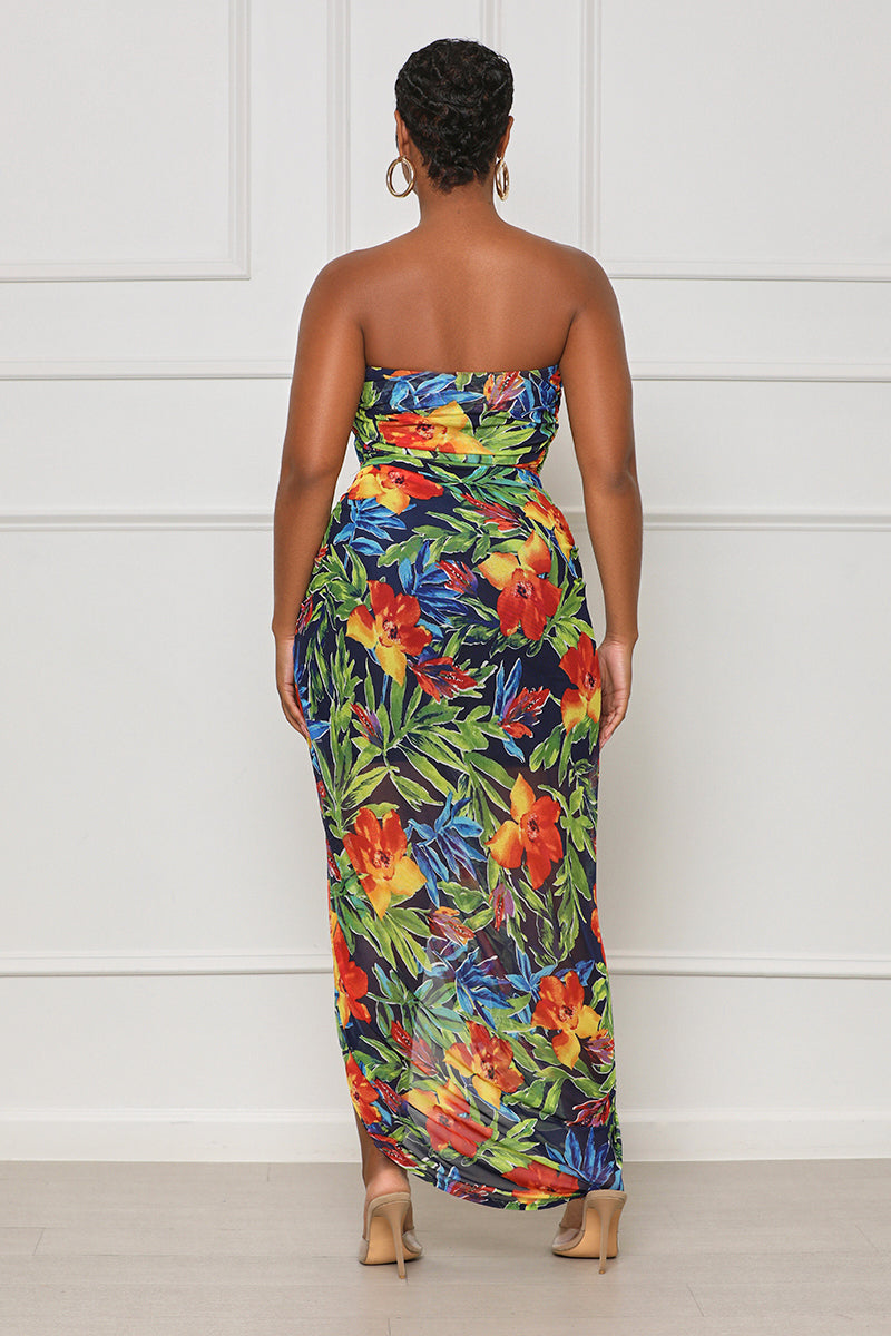 Next Beach Ruched Tropical Dress (Green Multi) - Lilly's Kloset