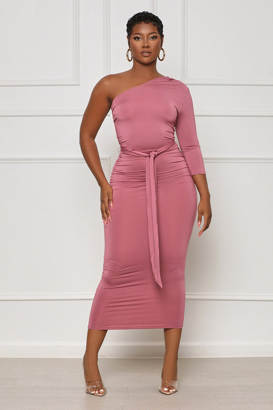 More To Desire One Shoulder Midi Dress (Mauve) - Lilly's Kloset