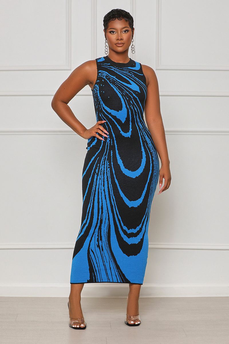 Different Livin' Abstract Midi Dress (Blue Multi) - Lilly's Kloset