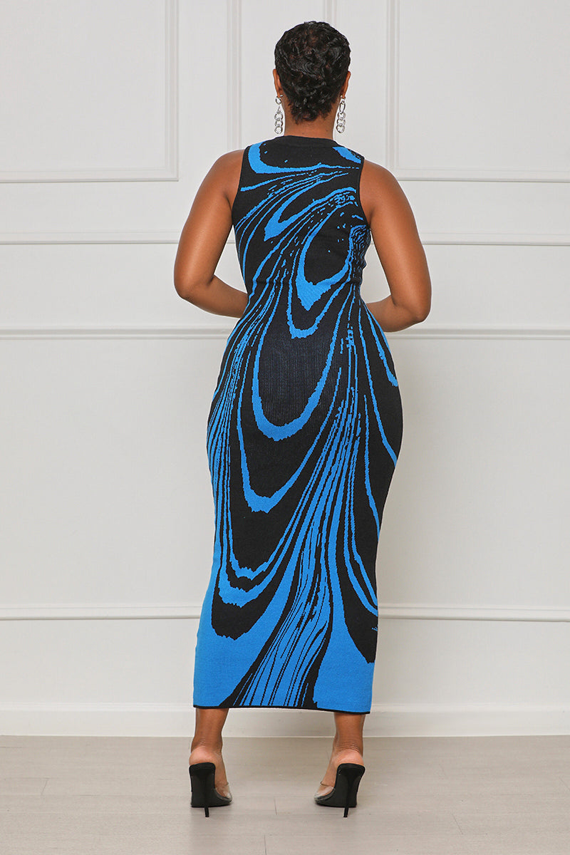 Different Livin' Abstract Midi Dress (Blue Multi) - Lilly's Kloset