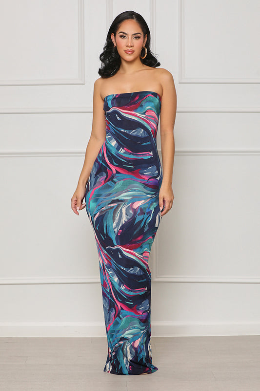Can't Resist Me Marble Tube Dress (Blue Multi) - Lilly's Kloset