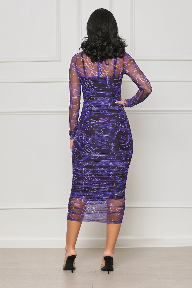 Nights Out Mesh Midi Dress (Purple Multi) - Lilly's Kloset