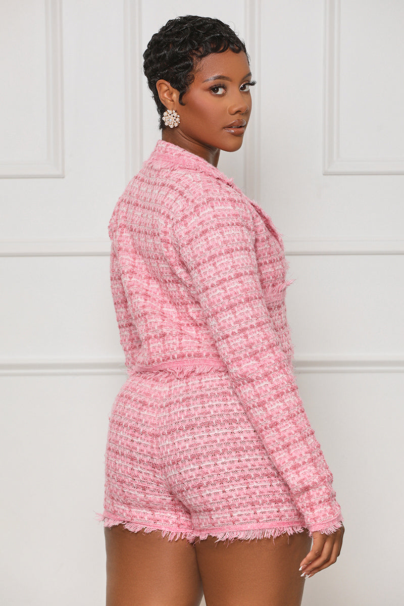 Classic Business Tweed Blazer Set (Pink Multi) - Lilly's Kloset