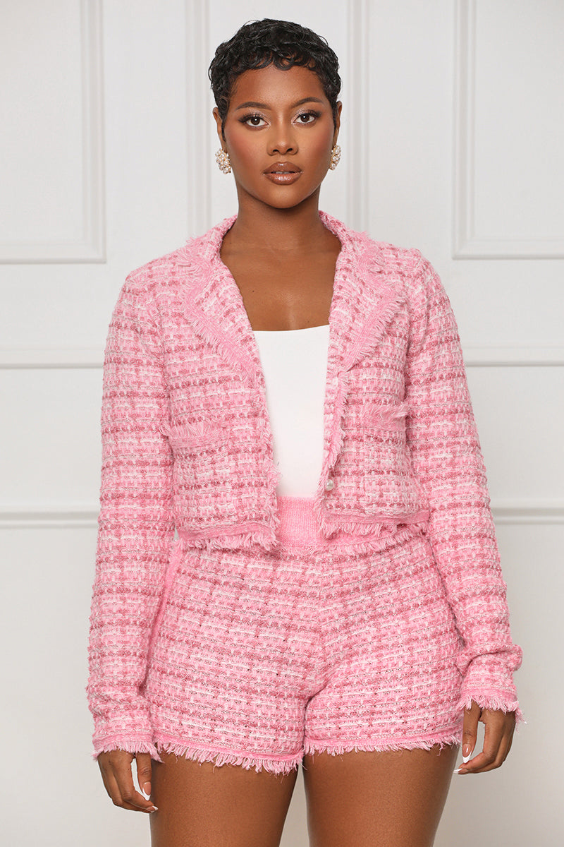 Classic Business Tweed Blazer Set (Pink Multi) - Lilly's Kloset