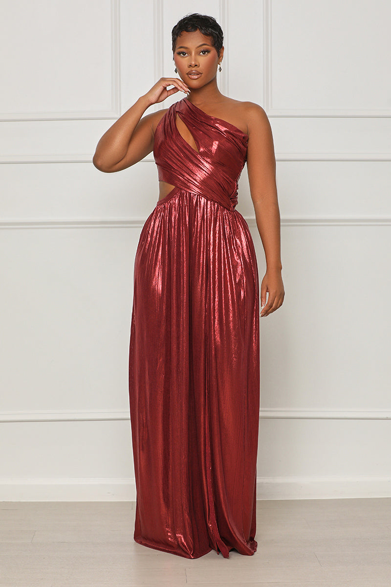 Spice It Up One Shoulder Maxi Dress (Red) - Lilly's Kloset
