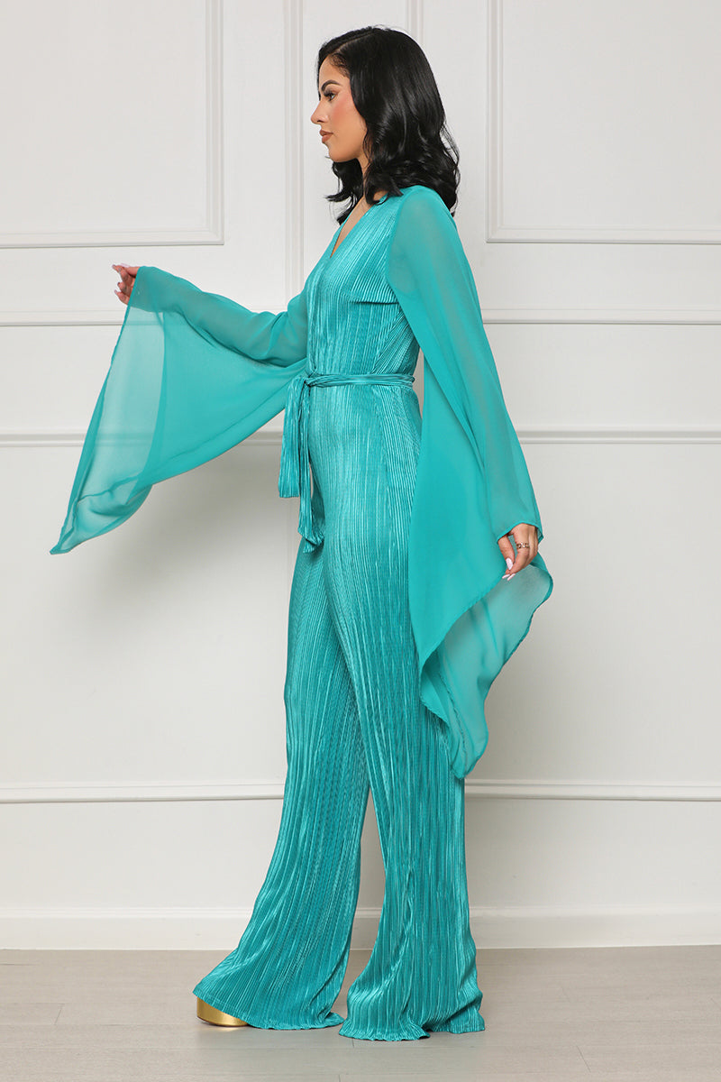 Places To Be Plisse Jumpsuit (Teal) - Lilly's Kloset