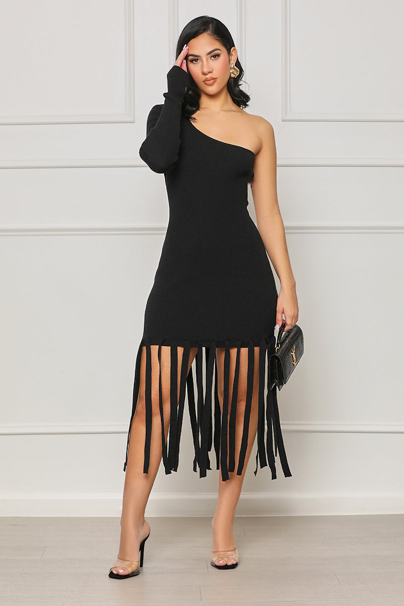 Made You Look Off The Shoulder Midi Dress (Black) - Lilly's Kloset