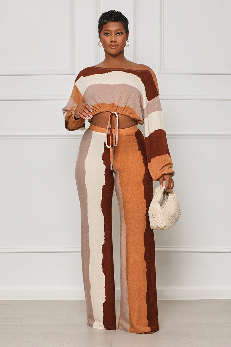 Cabin Stay Striped Pants Set (Brown Multi) - Lilly's Kloset
