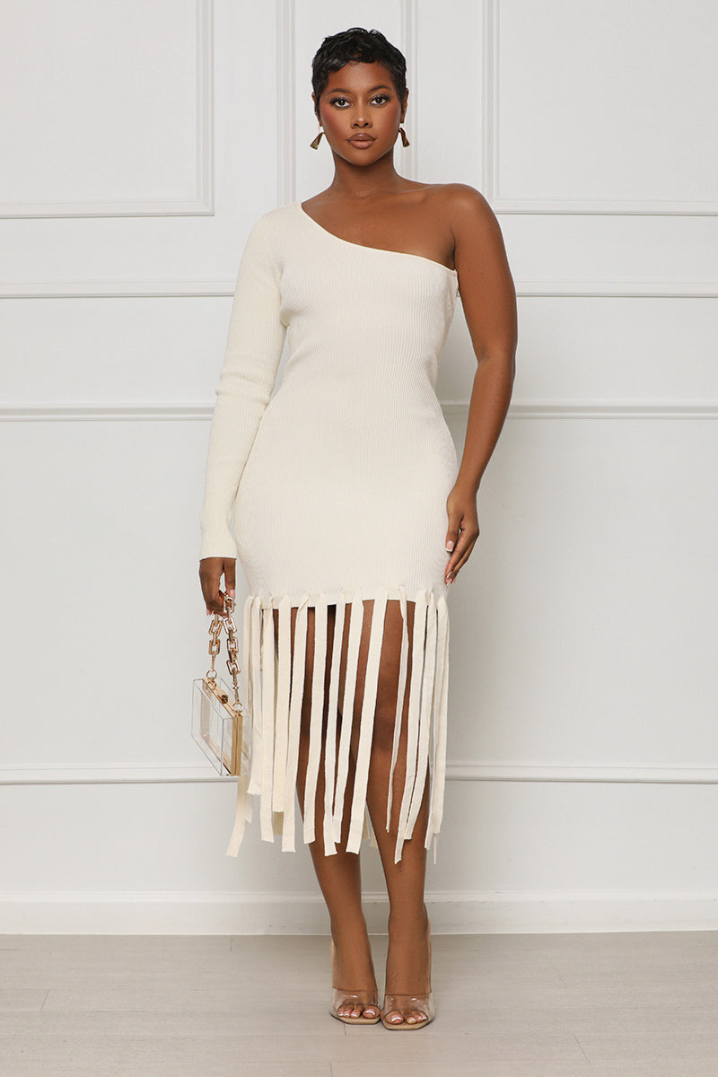 Made You Look Off The Shoulder Midi Dress (Cream) - Lilly's Kloset